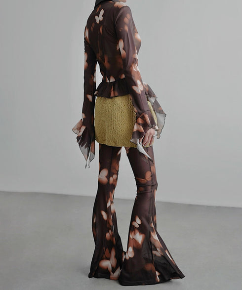 Mesh Suspender Flared Pants